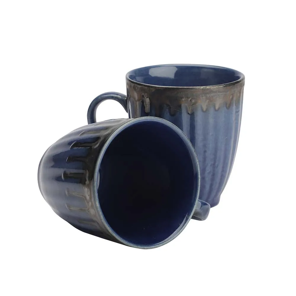 Ceramic Blue Handcrafted Dual Glazed Studio Pottery Coffee Mugs Set Of 2