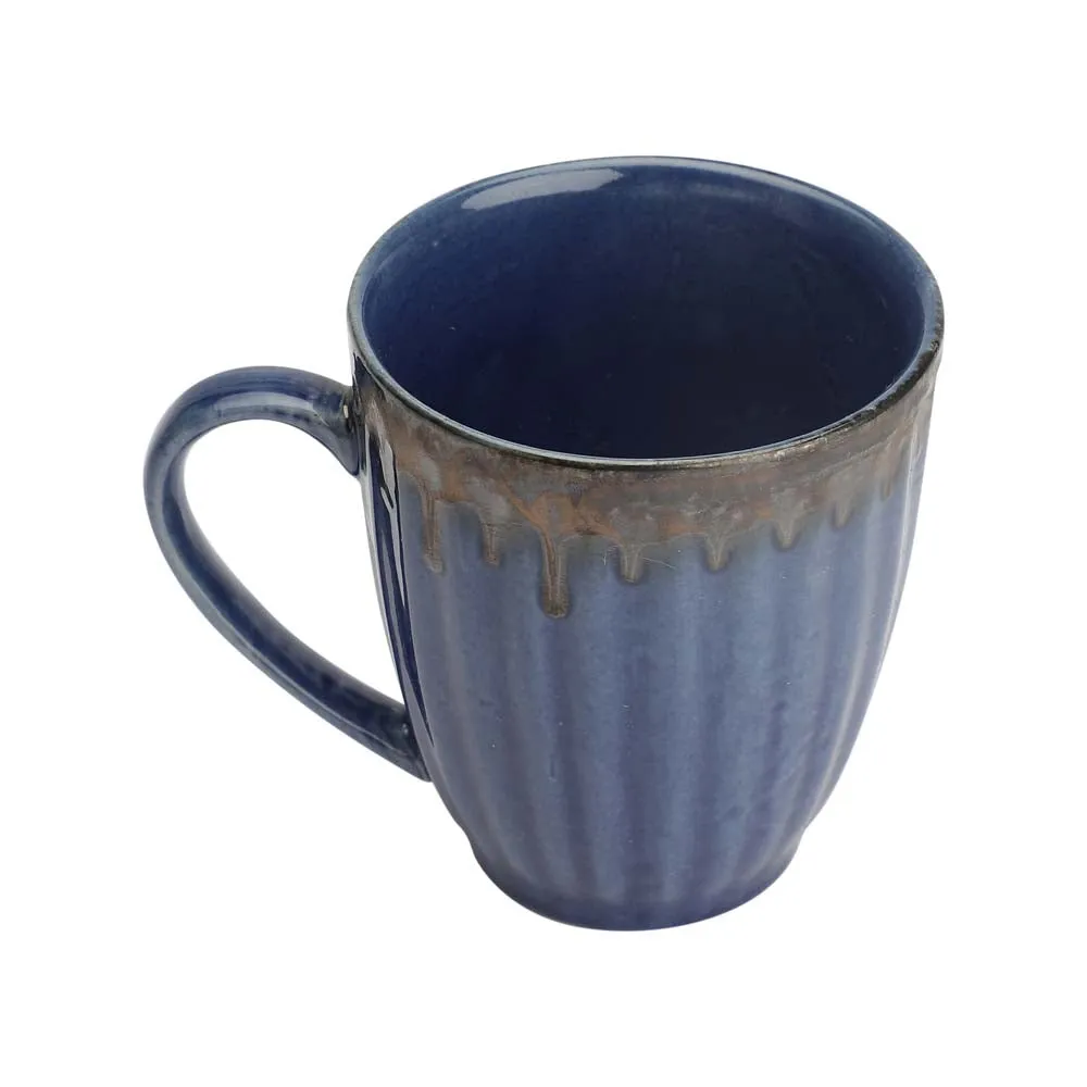 Ceramic Blue Handcrafted Dual Glazed Studio Pottery Coffee Mugs Set Of 2