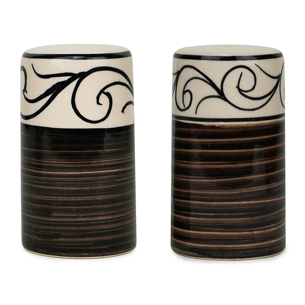 Ceramic Brown & White Kitchen Salt & Pepper Set Of 2