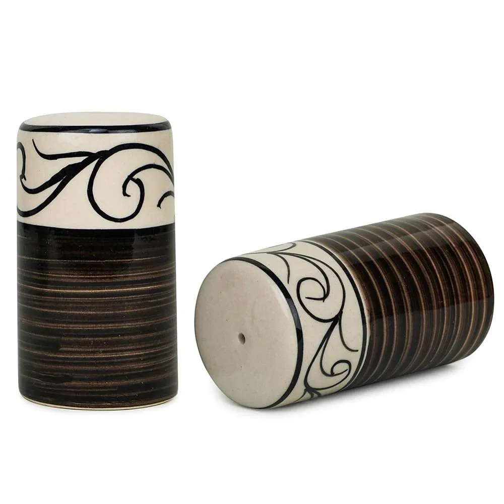 Ceramic Brown & White Kitchen Salt & Pepper Set Of 2