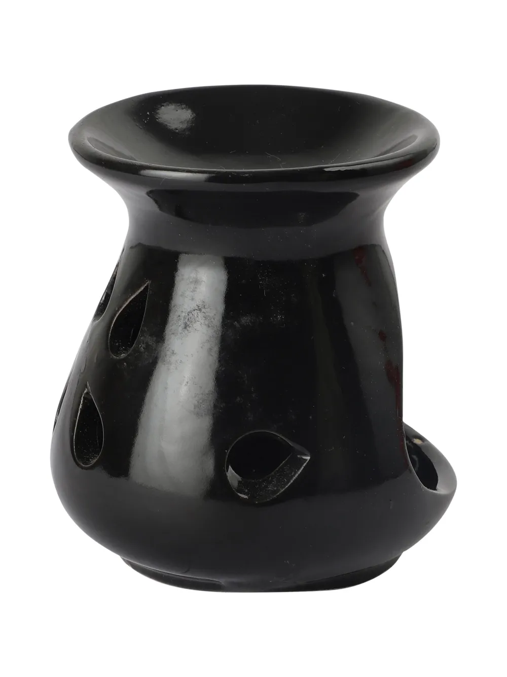 Ceramic Clay Black Aroma Burner with 2 Candles Set Of 2