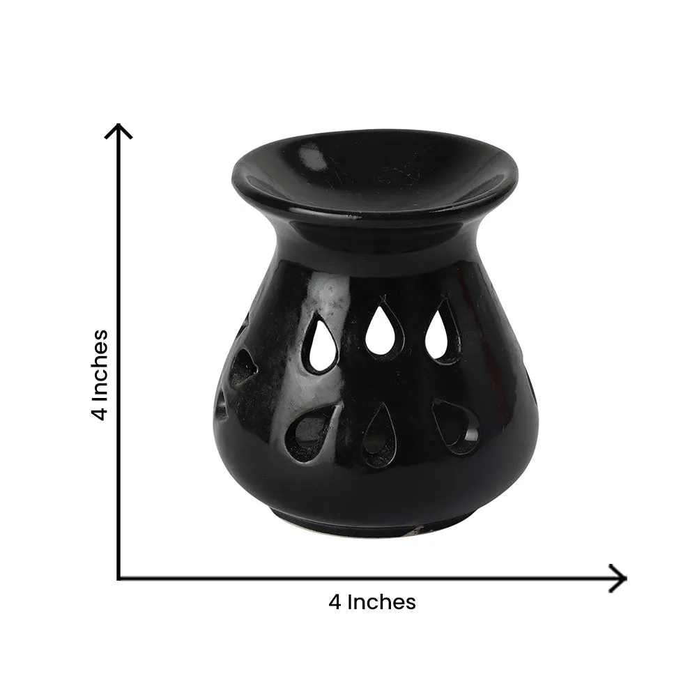 Ceramic Clay Black Aroma Burner with 2 Candles Set Of 2