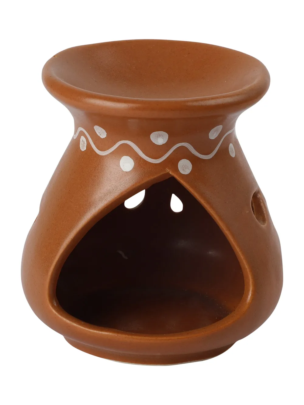 Ceramic Clay Maroon Aroma Burner with 2 Candles Set Of 2