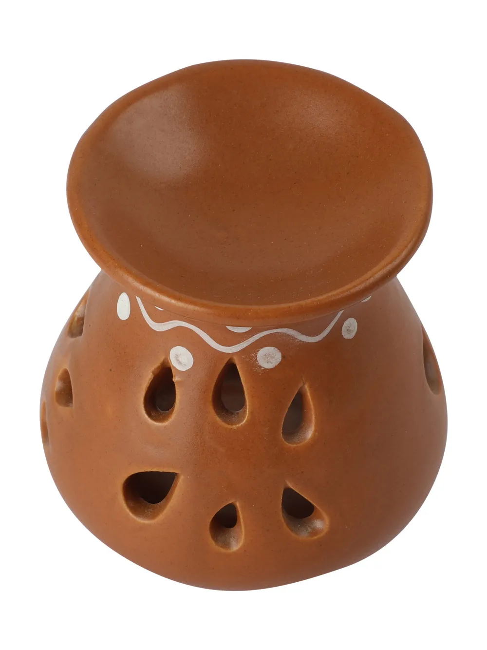 Ceramic Clay Maroon Aroma Burner with 2 Candles Set Of 2