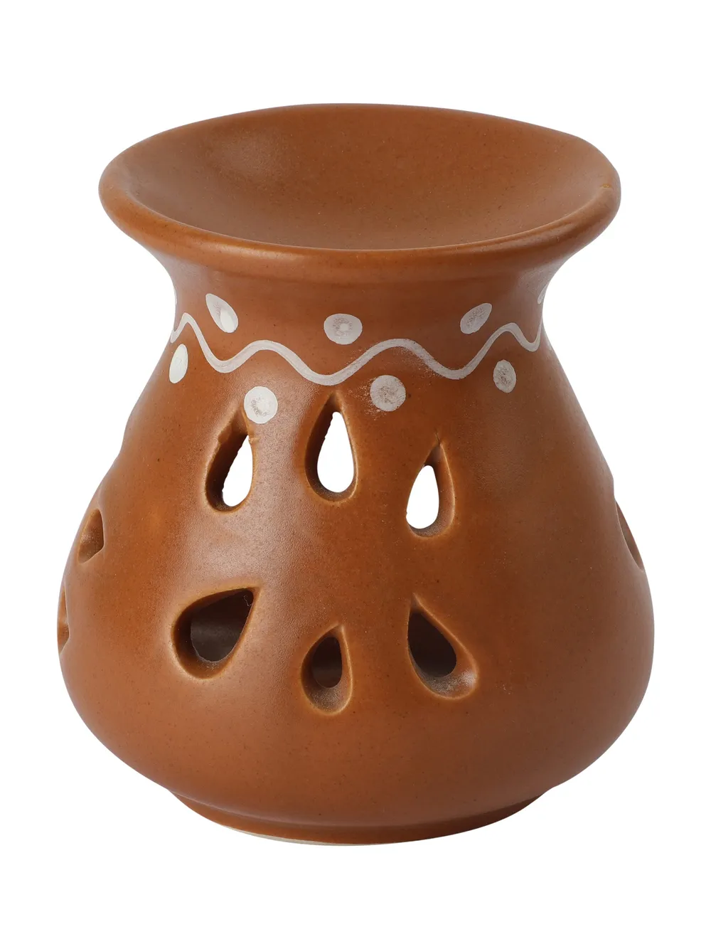 Ceramic Clay Maroon Aroma Burner with 2 Candles Set Of 2