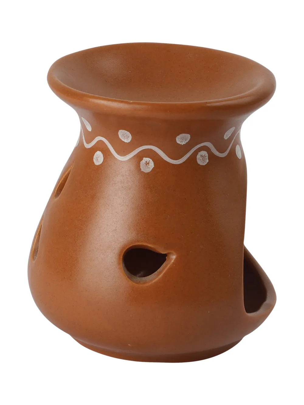 Ceramic Clay Maroon Aroma Burner with 2 Candles Set Of 2