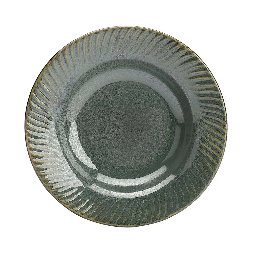 Ceramic Green Hand-Painted Pasta Plate Set Of 2