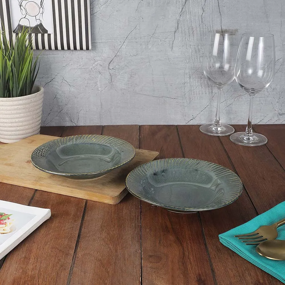 Ceramic Green Hand-Painted Pasta Plate Set Of 2