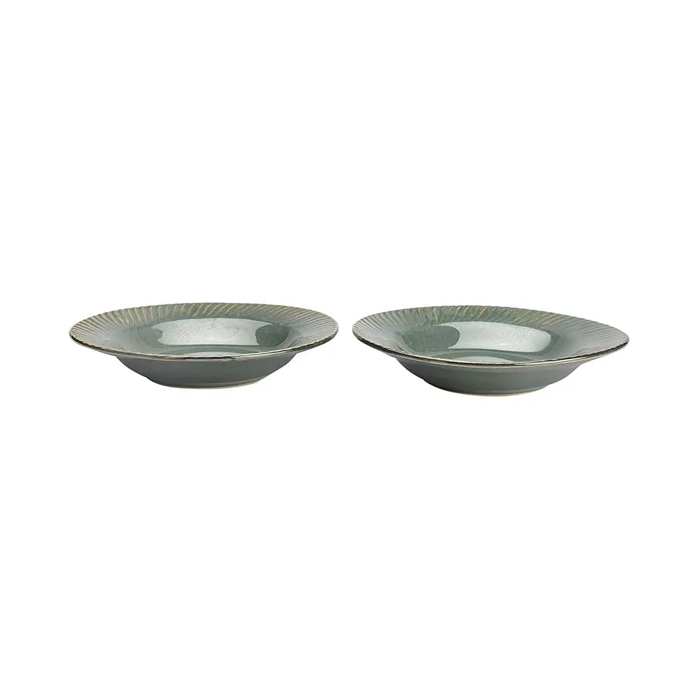 Ceramic Green Hand-Painted Pasta Plate Set Of 2