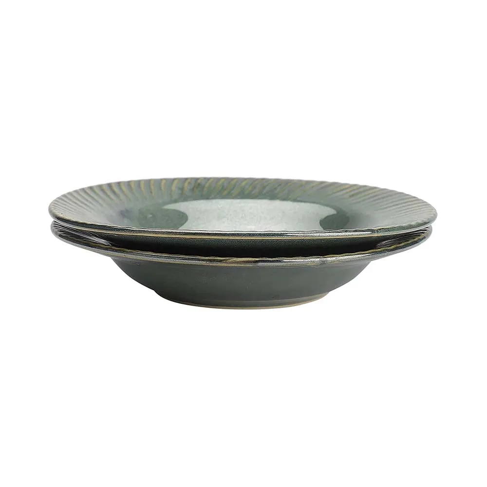 Ceramic Green Hand-Painted Pasta Plate Set Of 2