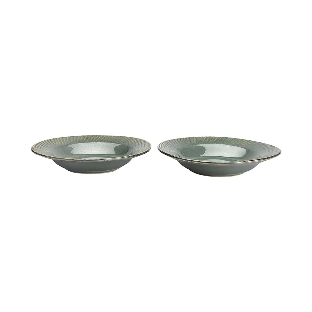 Ceramic Green Hand-Painted Pasta Plate Set Of 2