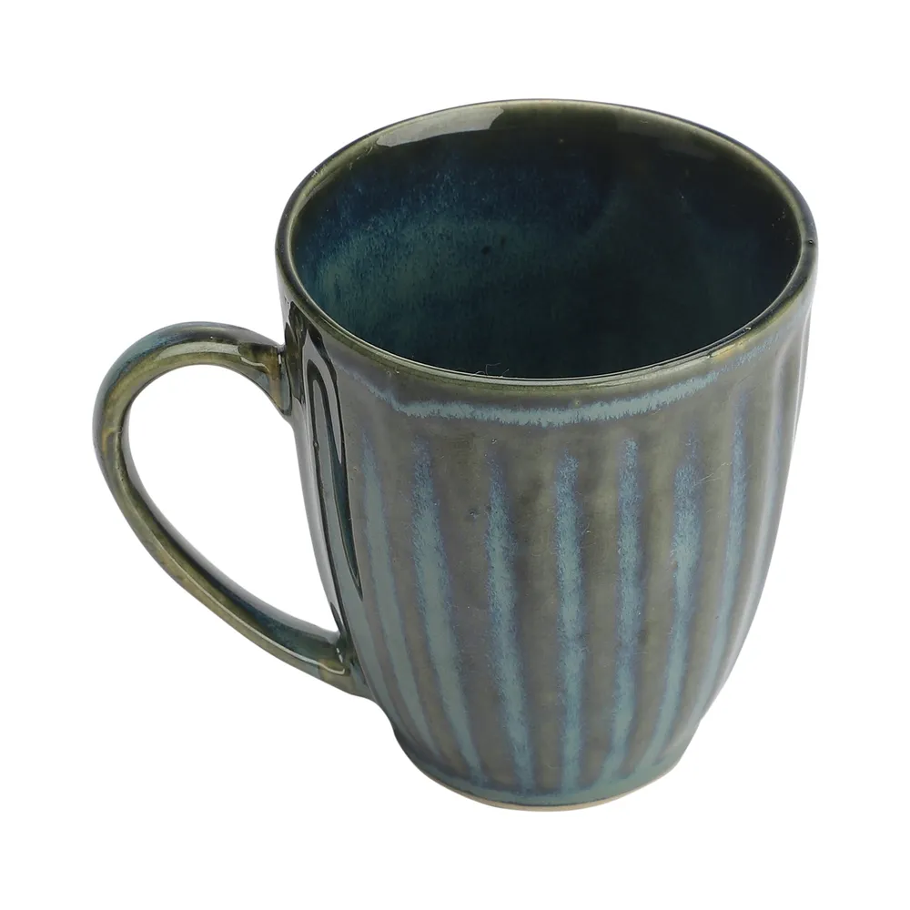 Ceramic Green Handcrafted Dual Glazed Studio Pottery Coffee Mugs Set Of 2