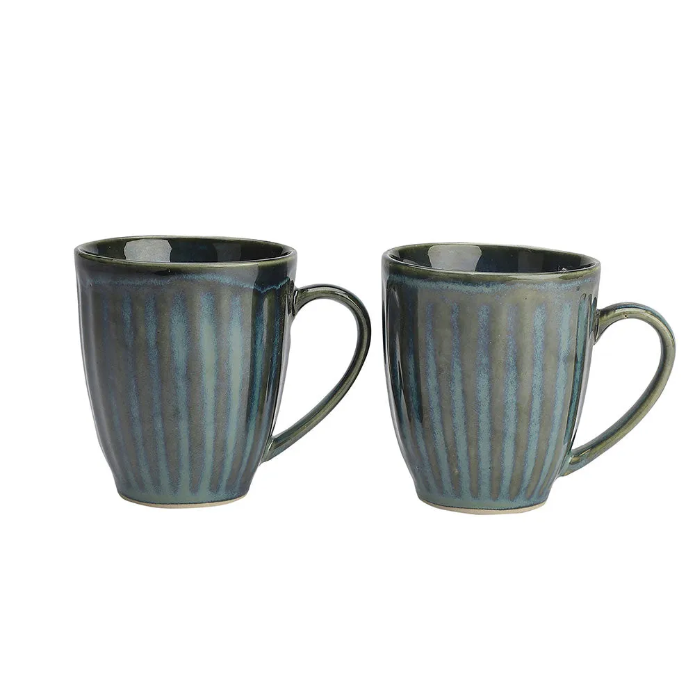 Ceramic Green Handcrafted Dual Glazed Studio Pottery Coffee Mugs Set Of 2