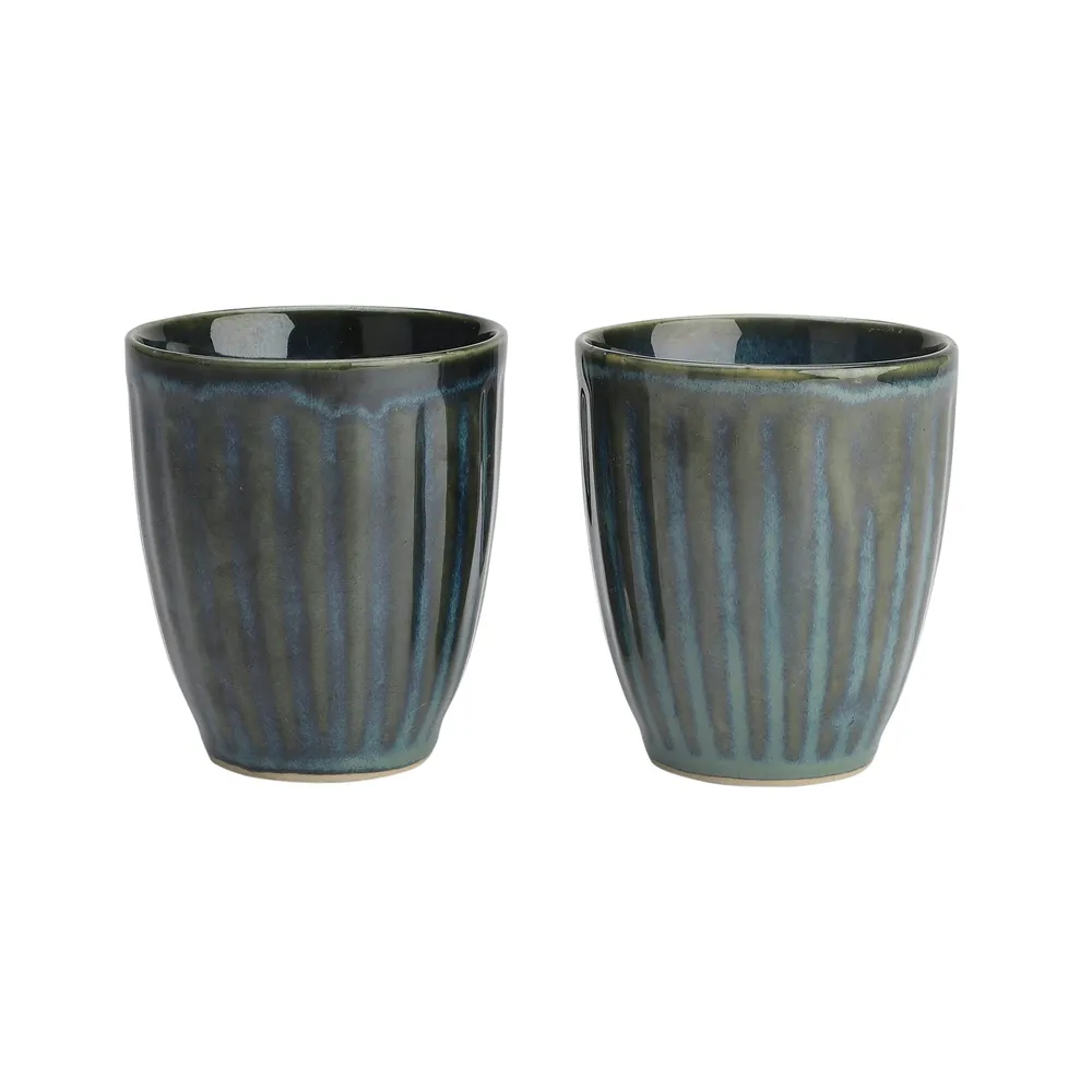 Ceramic Green Handcrafted Dual Glazed Studio Pottery Coffee Mugs Set Of 2