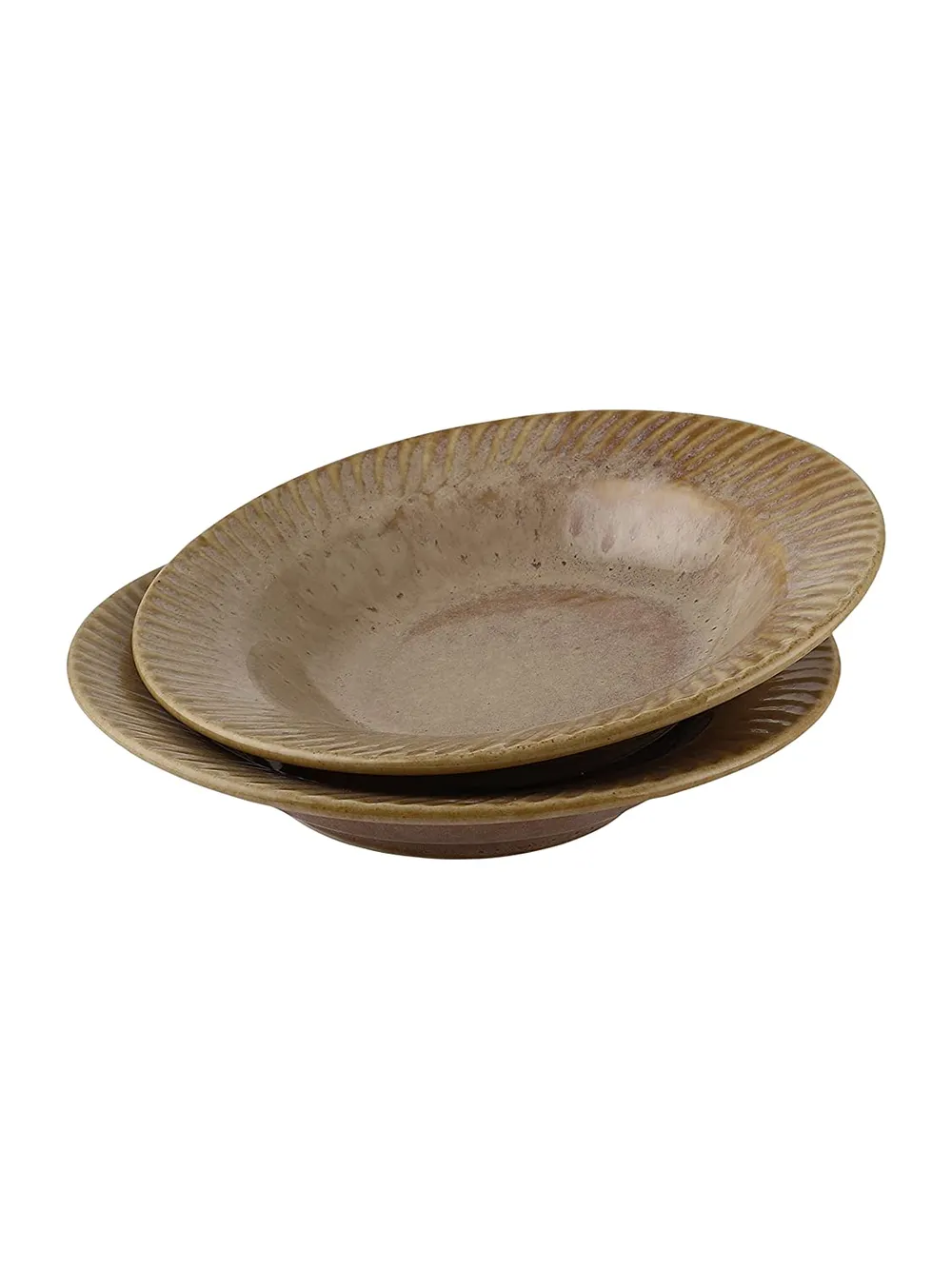 Ceramic Hand-Painted Matte Finish Beige Pasta Plate Set Of 2