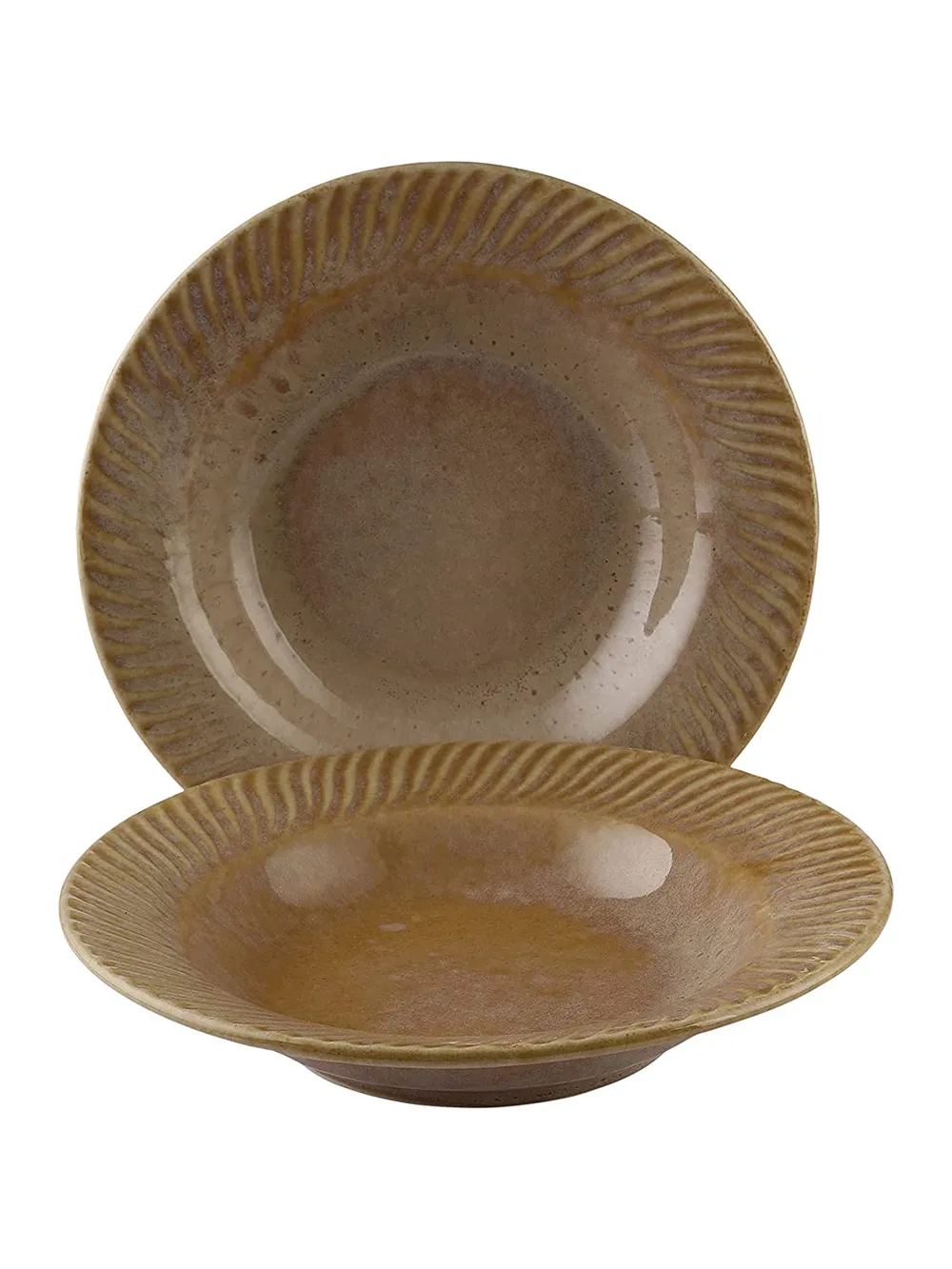 Ceramic Hand-Painted Matte Finish Beige Pasta Plate Set Of 2