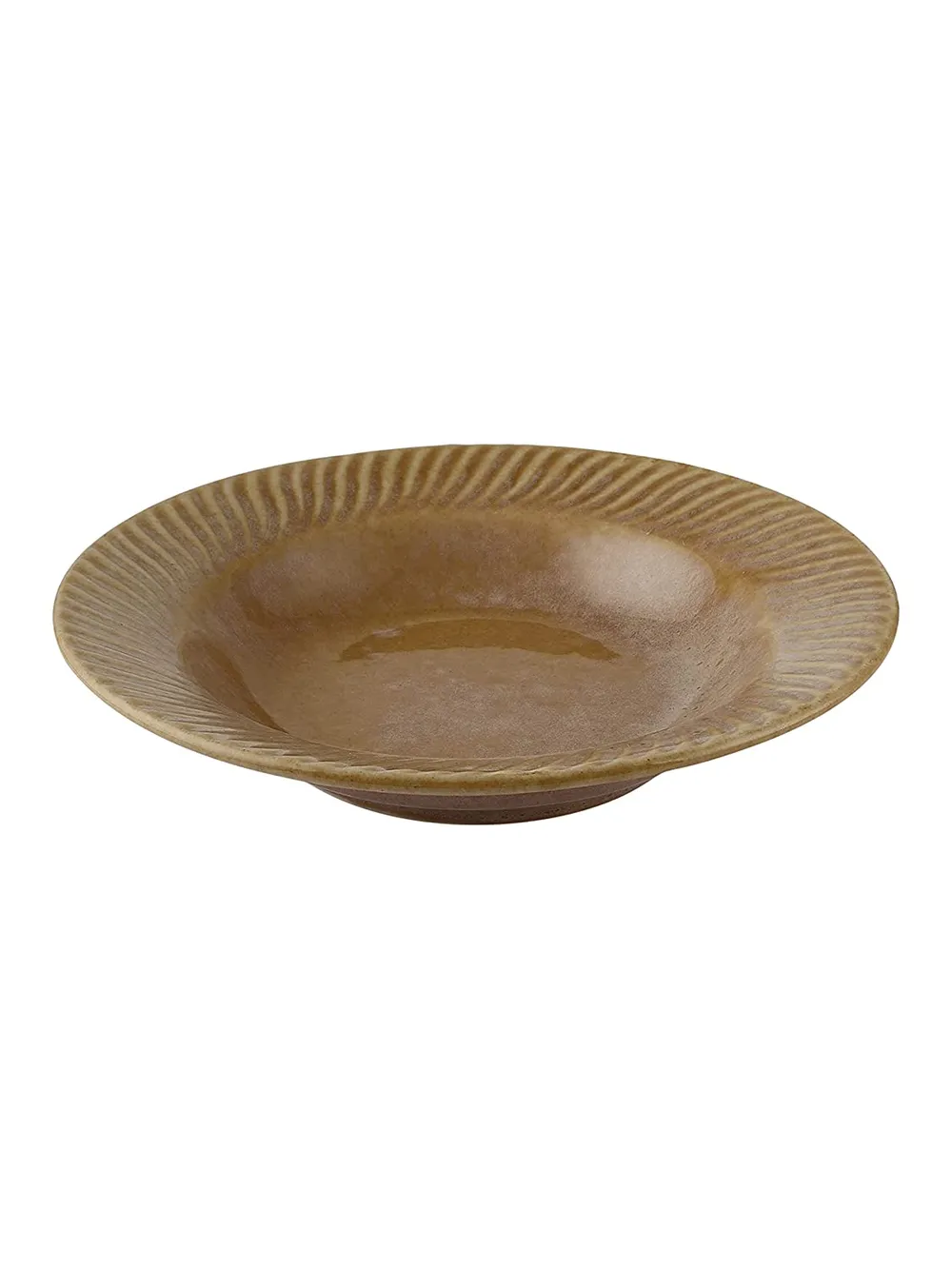 Ceramic Hand-Painted Matte Finish Beige Pasta Plate Set Of 2