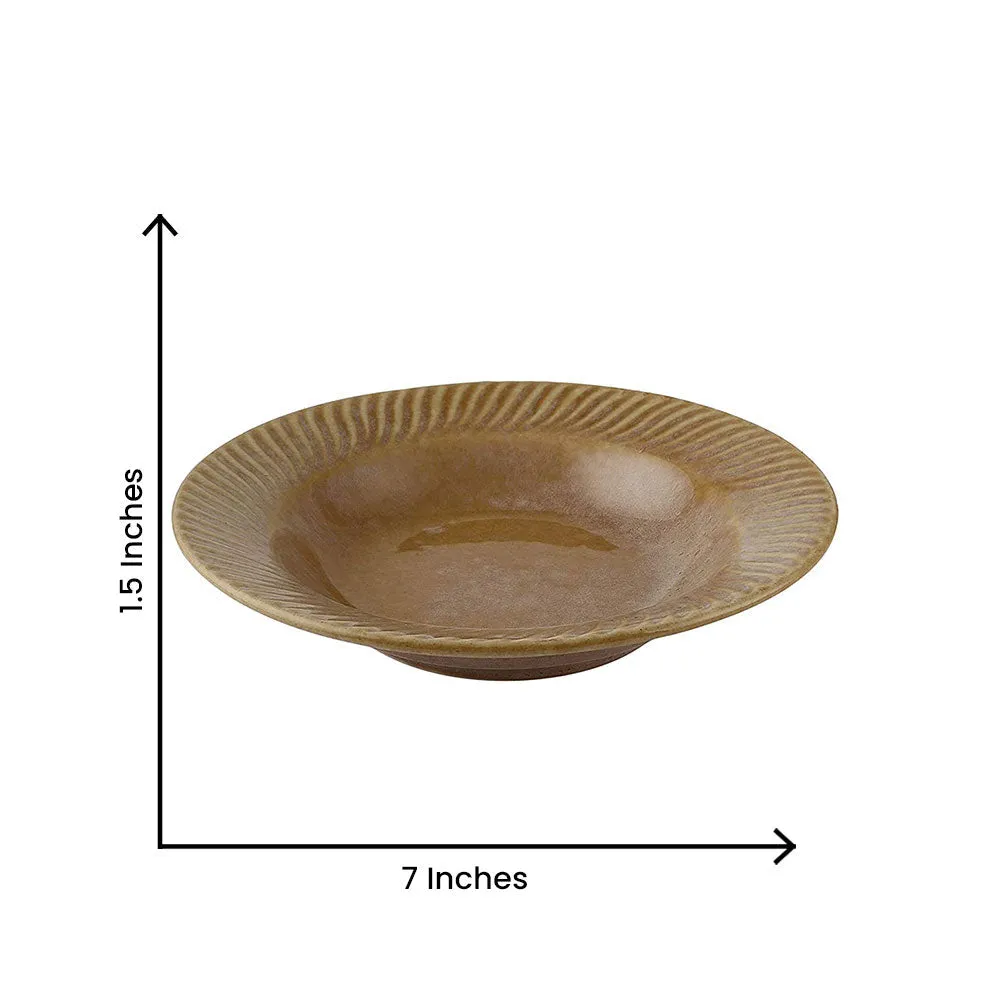Ceramic Hand-Painted Matte Finish Beige Pasta Plate Set Of 2
