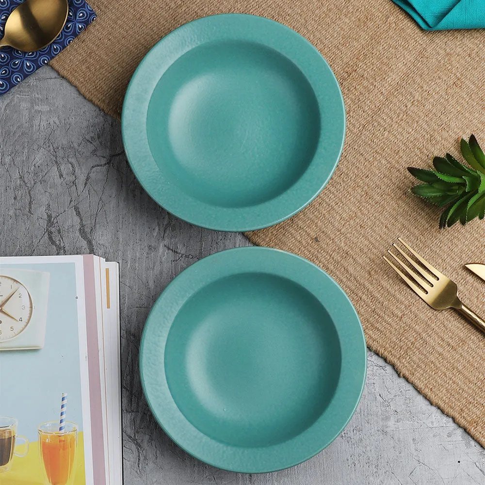 Ceramic Hand-Painted Matte Finish Turquoise Pasta Plate Set Of 2