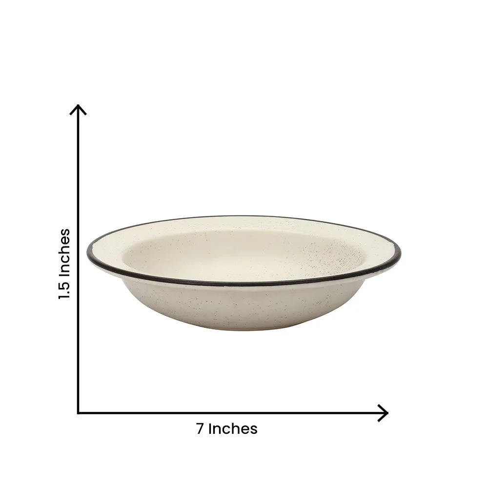 Ceramic Hand-Painted Matte Finish White Pasta Plate Set Of 2
