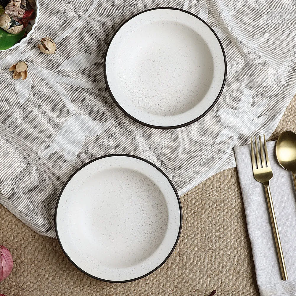 Ceramic Hand-Painted Matte Finish White Pasta Plate Set Of 2