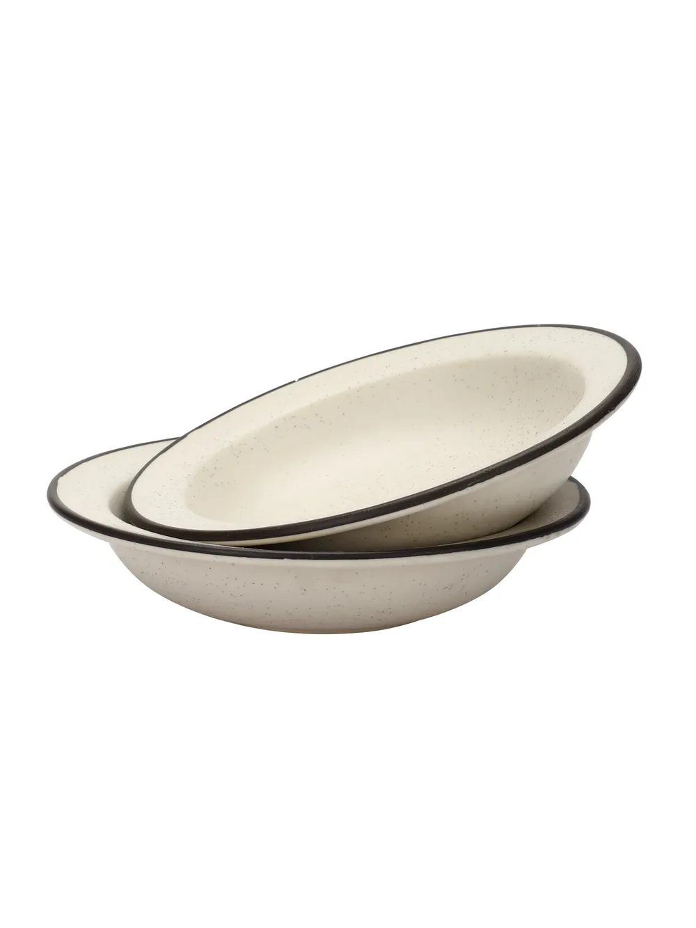 Ceramic Hand-Painted Matte Finish White Pasta Plate Set Of 2