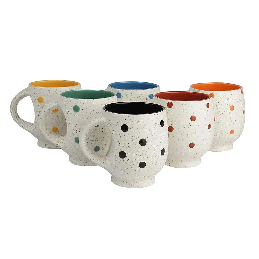 Ceramic Handcrafted Polka Dotted Tea Cups Set Of 6