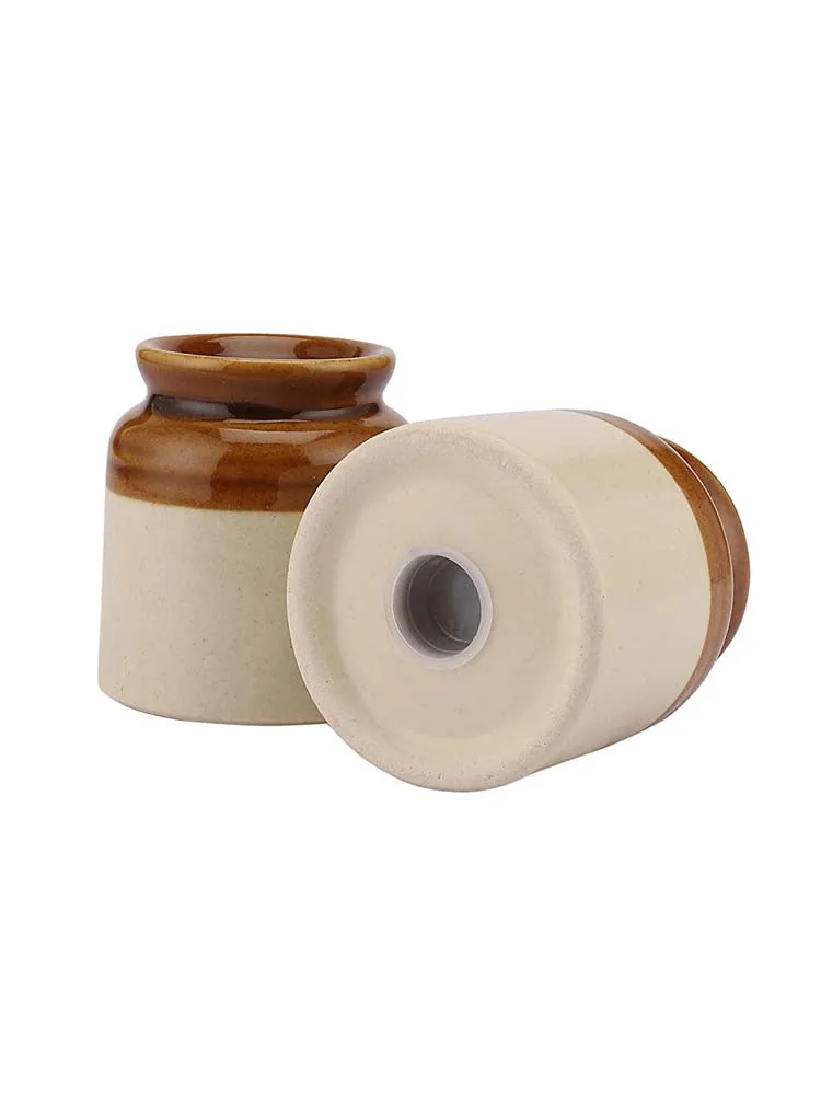 Ceramic Off-White & Brown Salt & Pepper Set Of 2