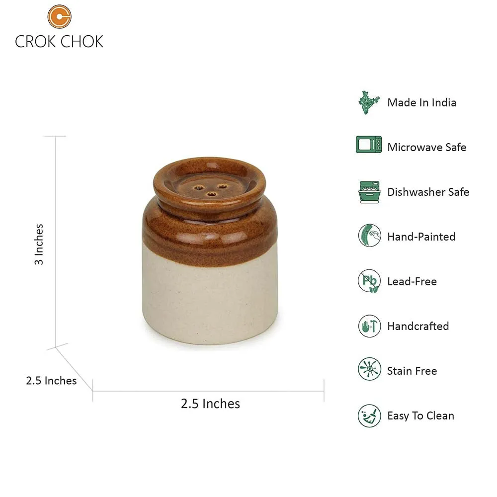 Ceramic Off-White & Brown Salt & Pepper Set Of 2