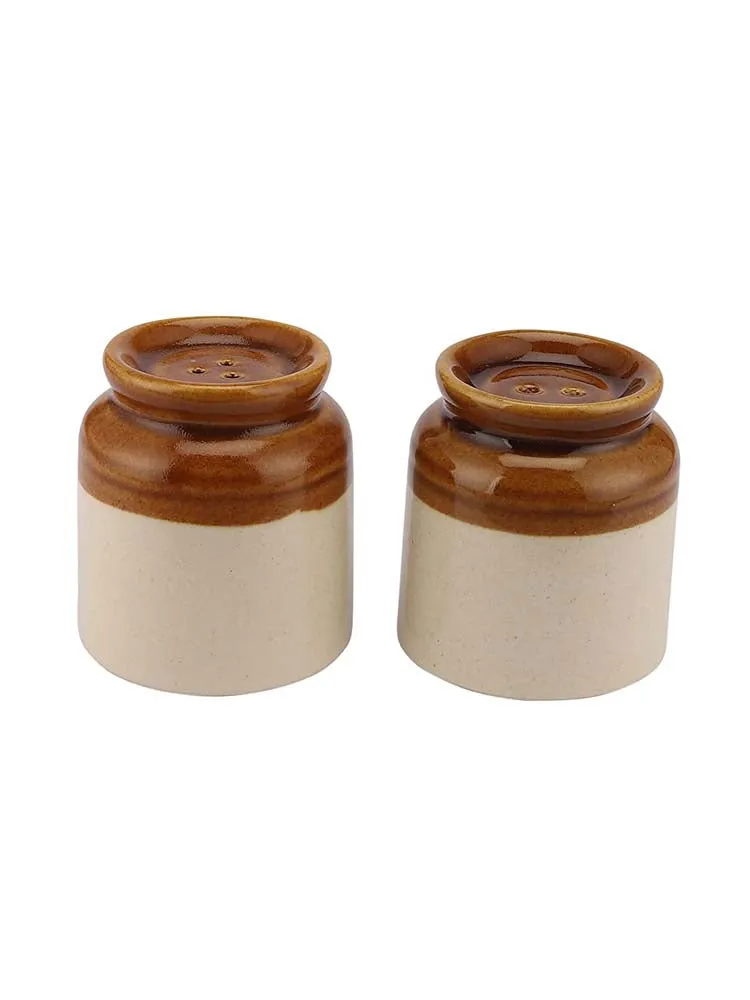 Ceramic Off-White & Brown Salt & Pepper Set Of 2