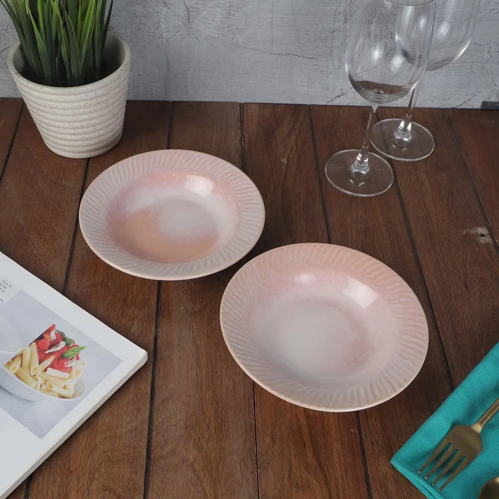 Ceramic Pink Hand-Painted Pasta Plate Set Of 2