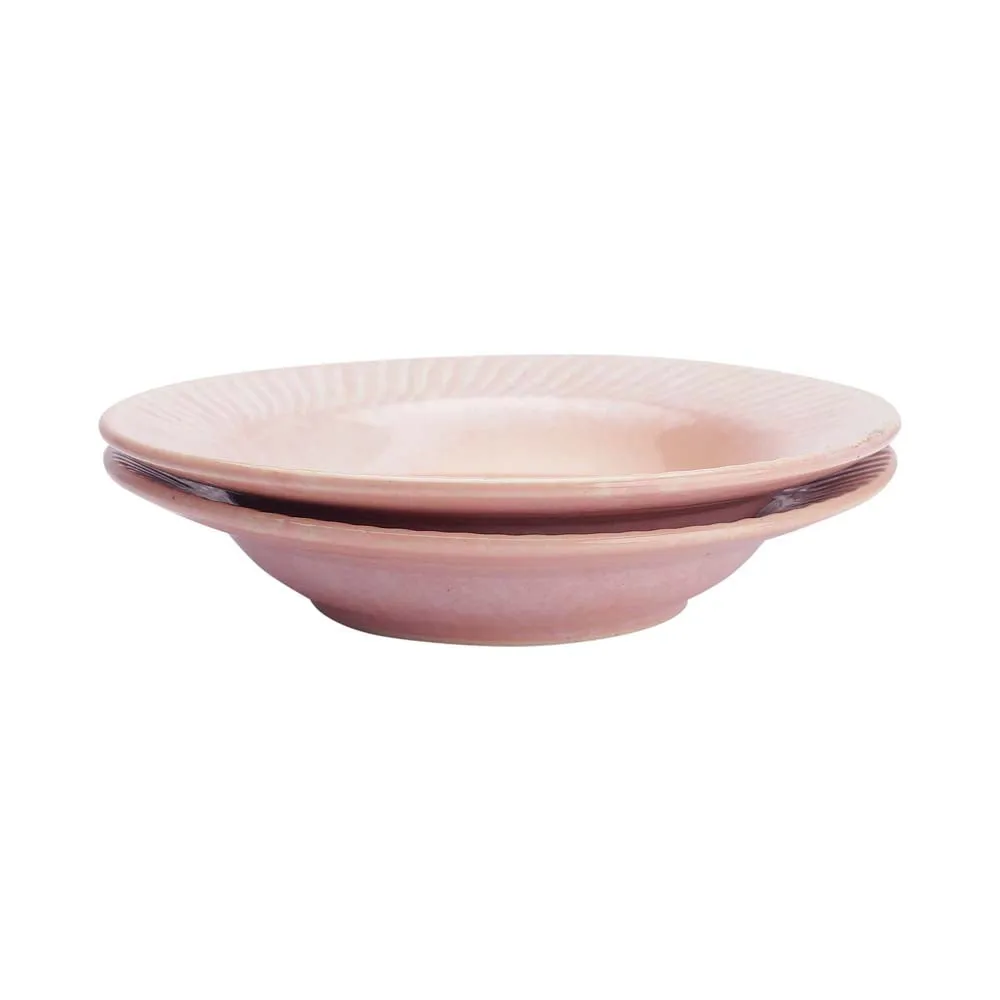 Ceramic Pink Hand-Painted Pasta Plate Set Of 2