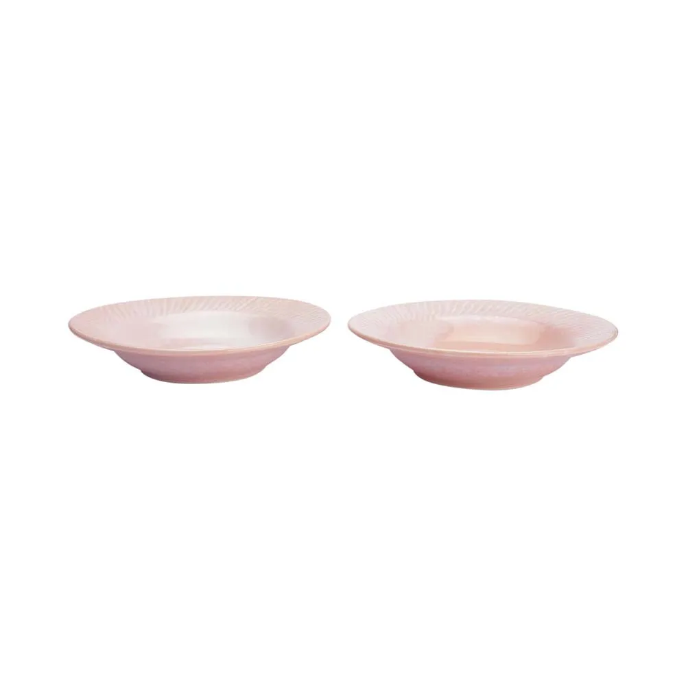 Ceramic Pink Hand-Painted Pasta Plate Set Of 2