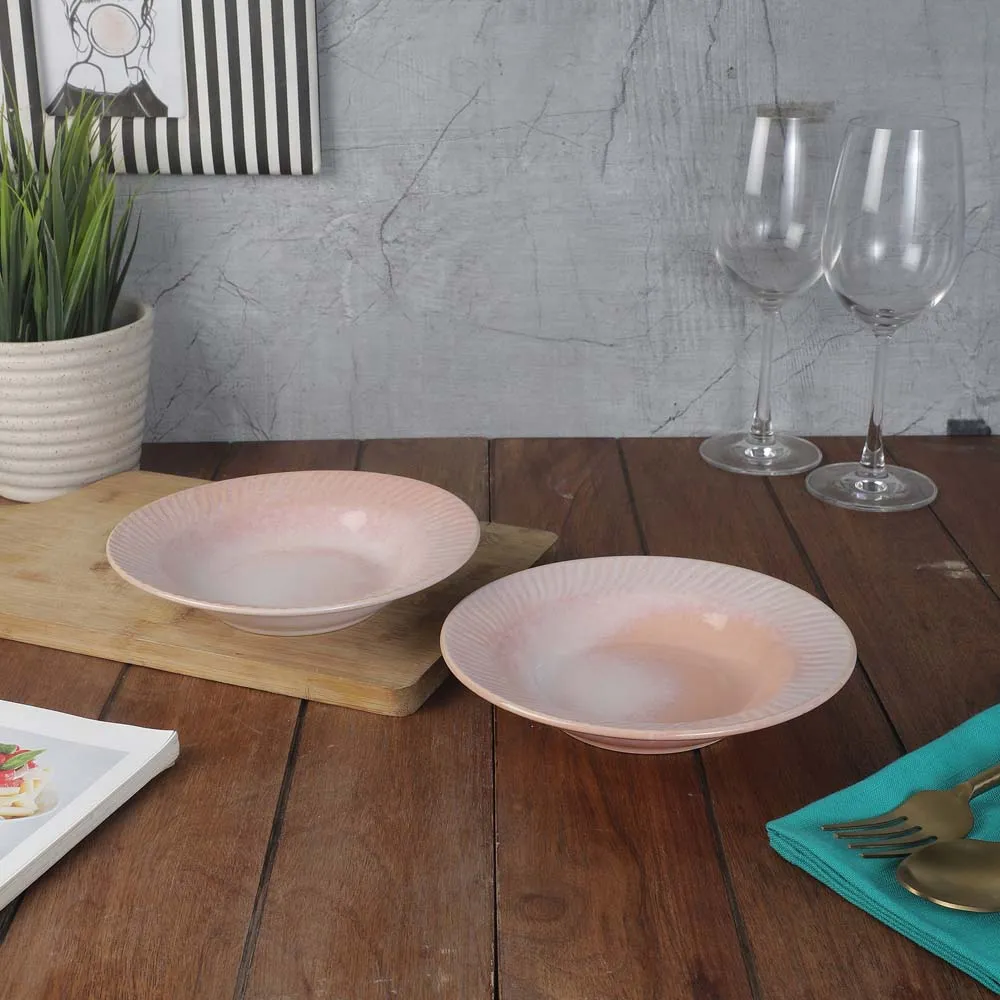 Ceramic Pink Hand-Painted Pasta Plate Set Of 2