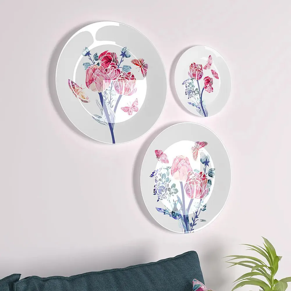 Ceramic Wall Plates with Beautiful Abstract Flower Art Wall Hanging Plate