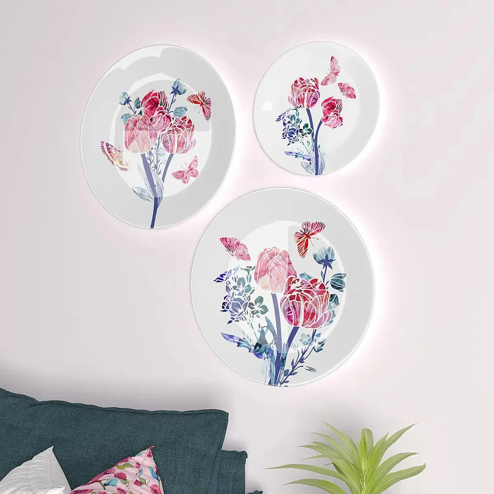 Ceramic Wall Plates with Beautiful Abstract Flower Art Wall Hanging Plate
