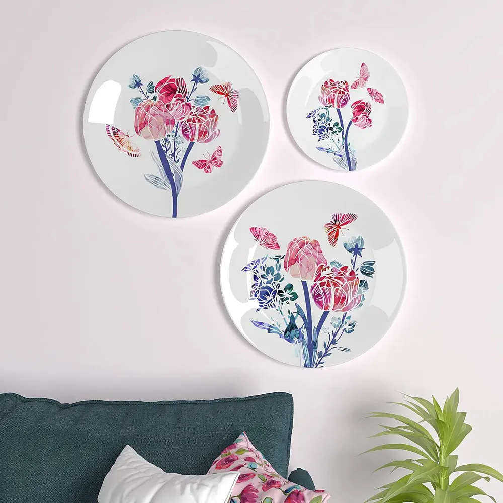 Ceramic Wall Plates with Beautiful Abstract Flower Art Wall Hanging Plate