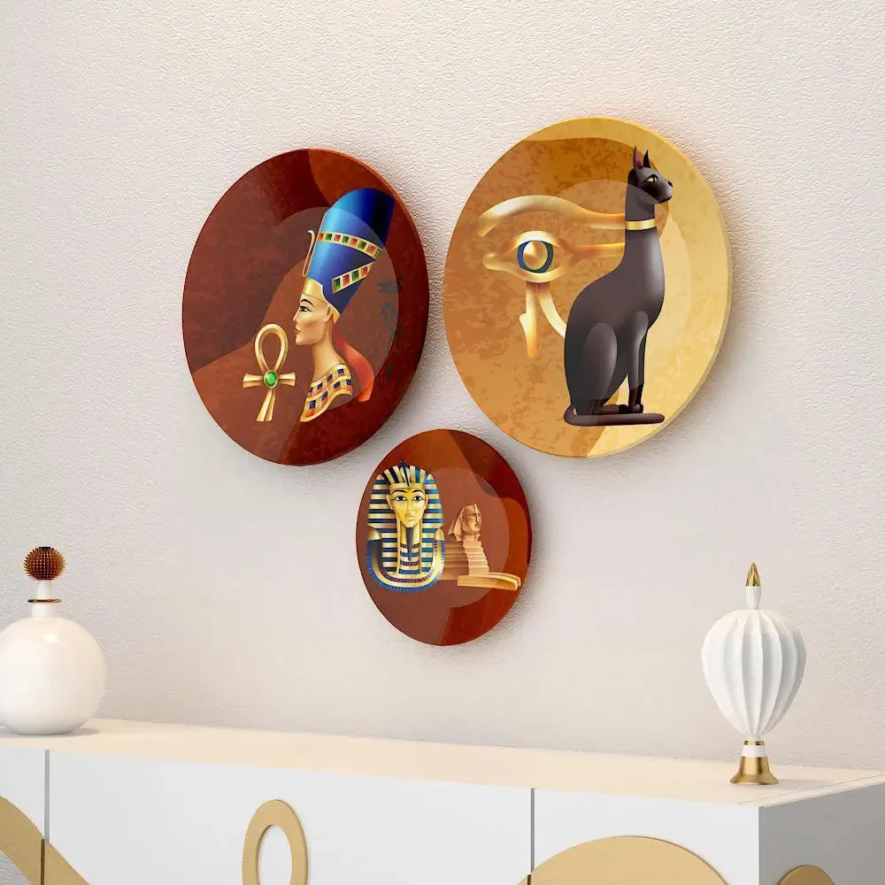 Ceramic Wall Plates with Beautiful Egyptian Style Deco Pattern Wall Hanging Plate