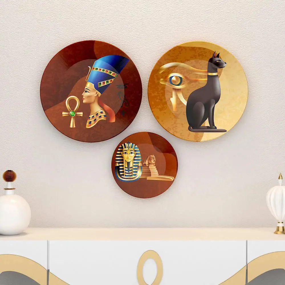 Ceramic Wall Plates with Beautiful Egyptian Style Deco Pattern Wall Hanging Plate