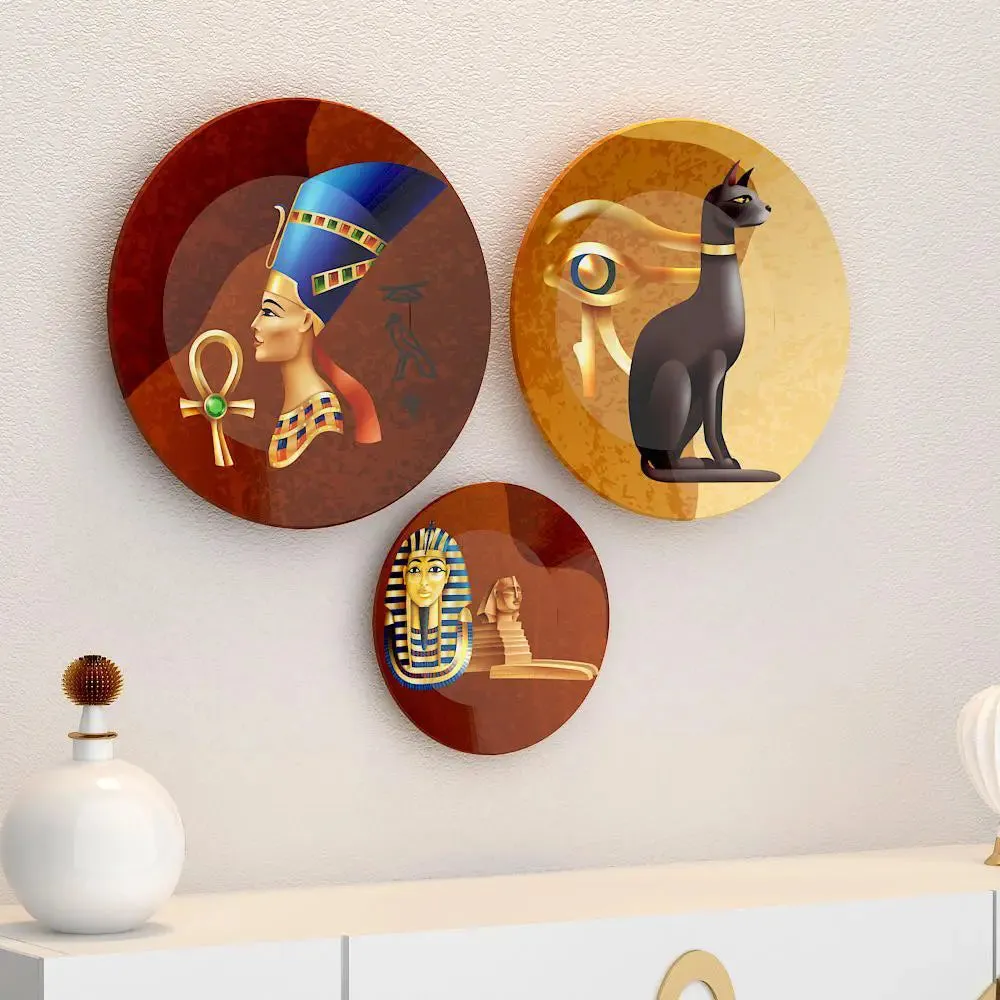 Ceramic Wall Plates with Beautiful Egyptian Style Deco Pattern Wall Hanging Plate
