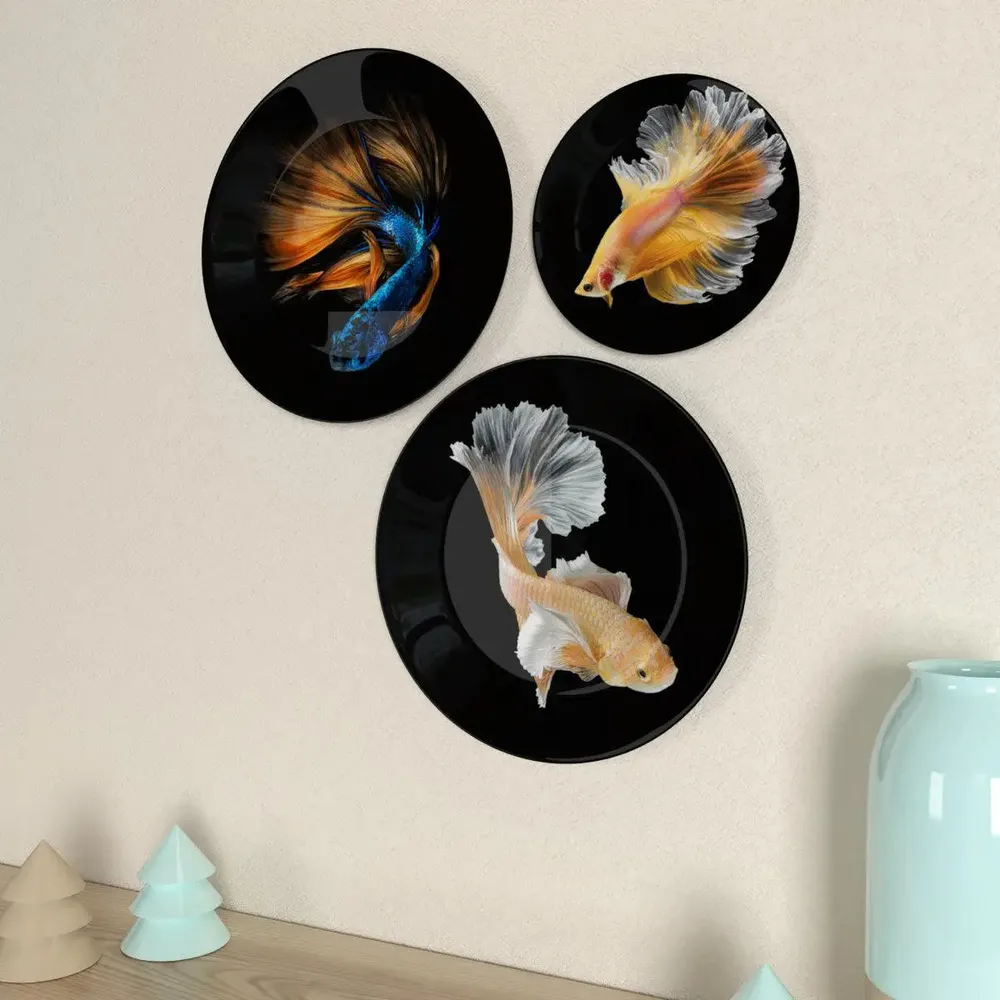 Ceramic Wall Plates with Beautiful Fish Art Wall Hanging Plate
