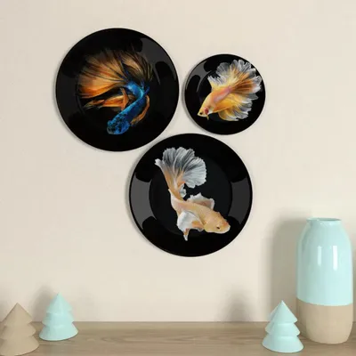 Ceramic Wall Plates with Beautiful Fish Art Wall Hanging Plate