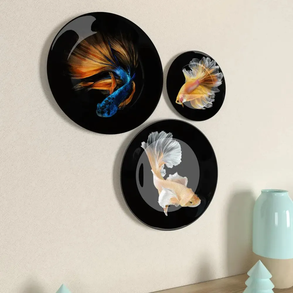 Ceramic Wall Plates with Beautiful Fish Art Wall Hanging Plate