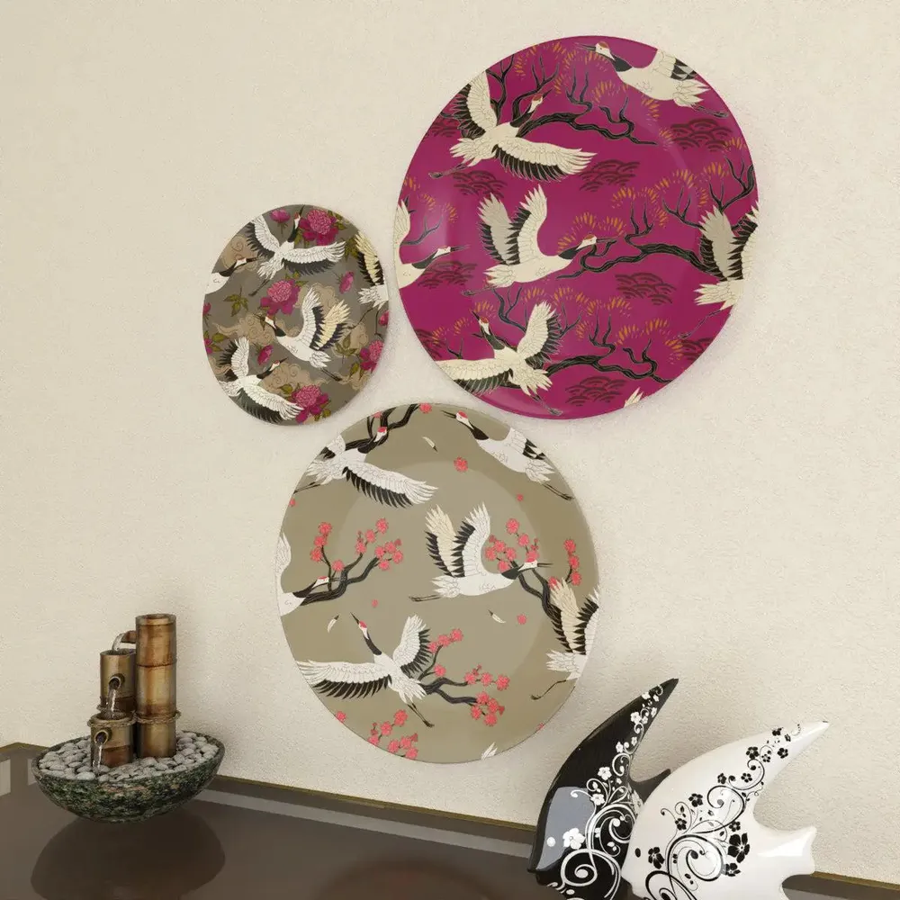 Ceramic Wall Plates With Beautiful Flamingos Art Wall Hanging Plate