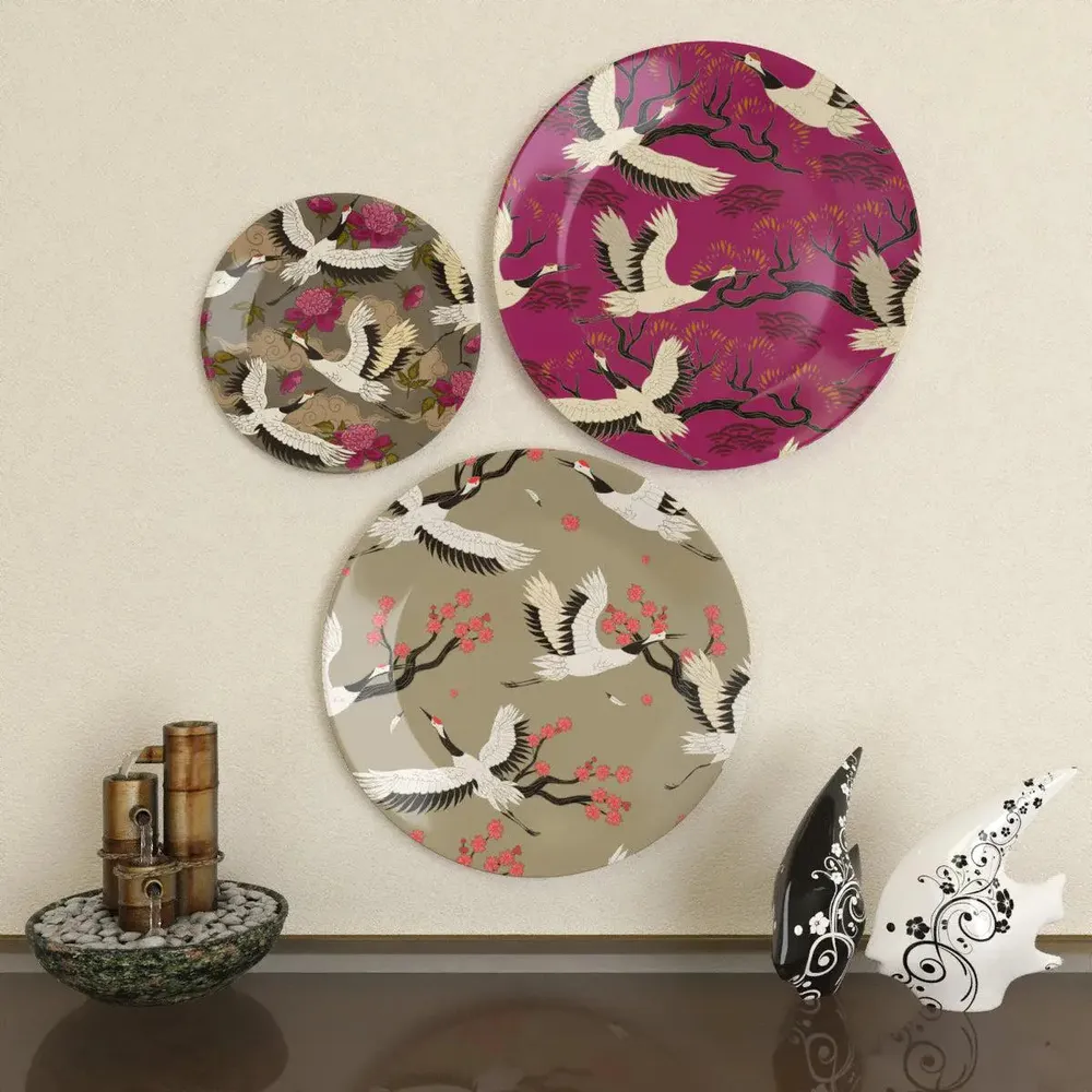 Ceramic Wall Plates With Beautiful Flamingos Art Wall Hanging Plate