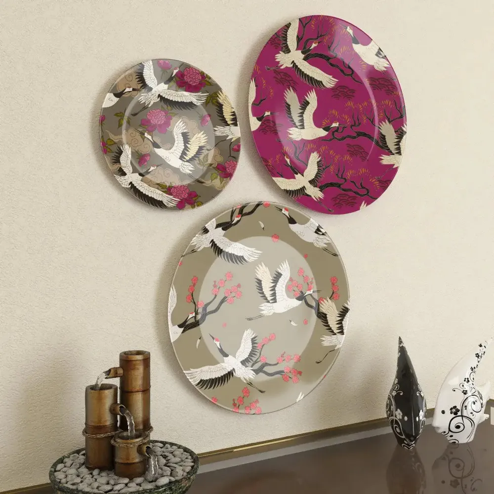Ceramic Wall Plates With Beautiful Flamingos Art Wall Hanging Plate