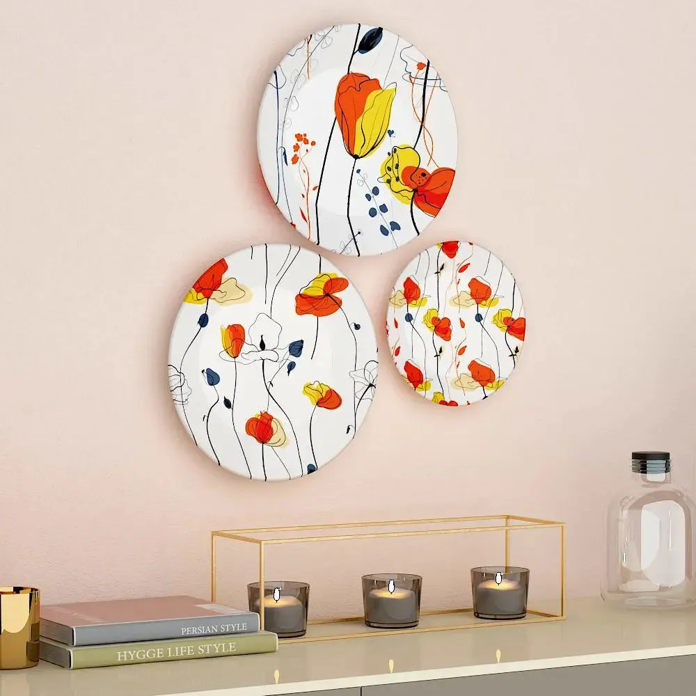Ceramic Wall Plates with Beautiful Floral Art Wall Hanging Plate