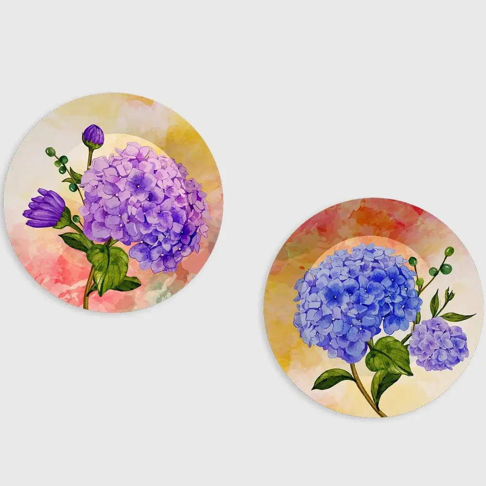 Ceramic Wall Plates With Beautiful Flower &amp; Abstract Colorful Background Art Round Shape, Wall Hanging.