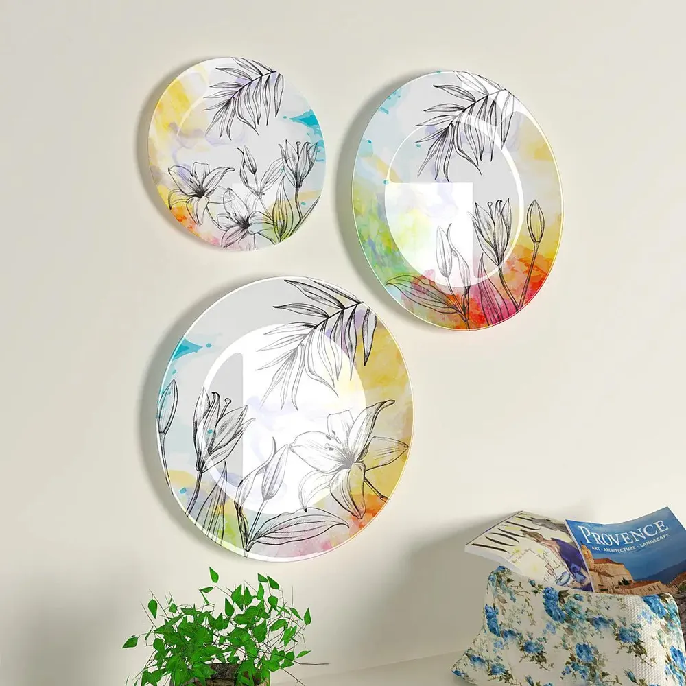 Ceramic Wall Plates with Beautiful Flower Art Wall Hanging Plate