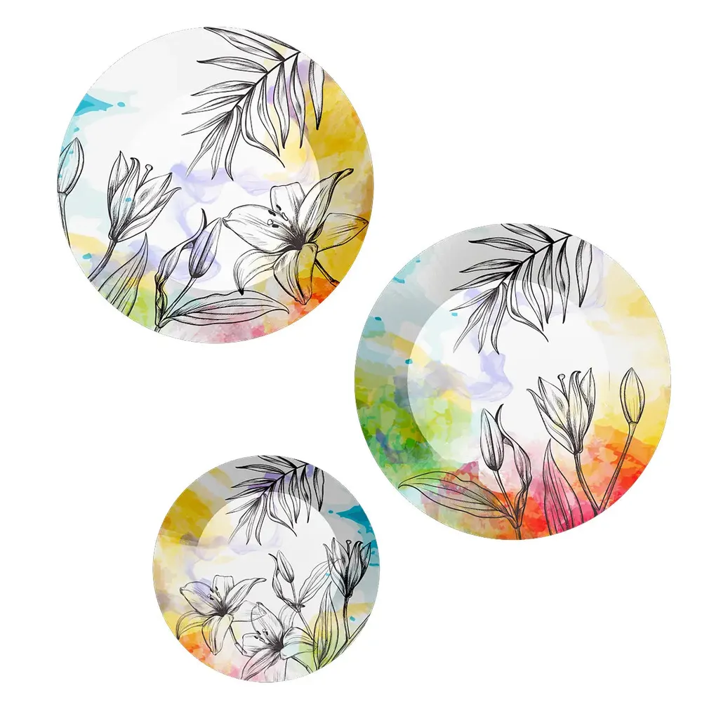 Ceramic Wall Plates with Beautiful Flower Art Wall Hanging Plate